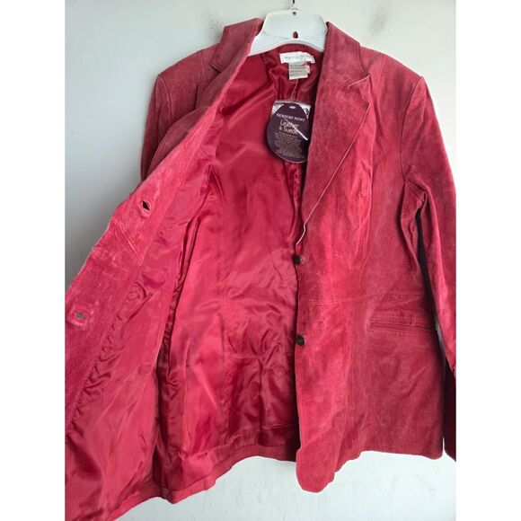 NWT Newport News Women Red 100% Leather Suede 2 Button Blazer Jacket size 14 - Picture 6 of 8